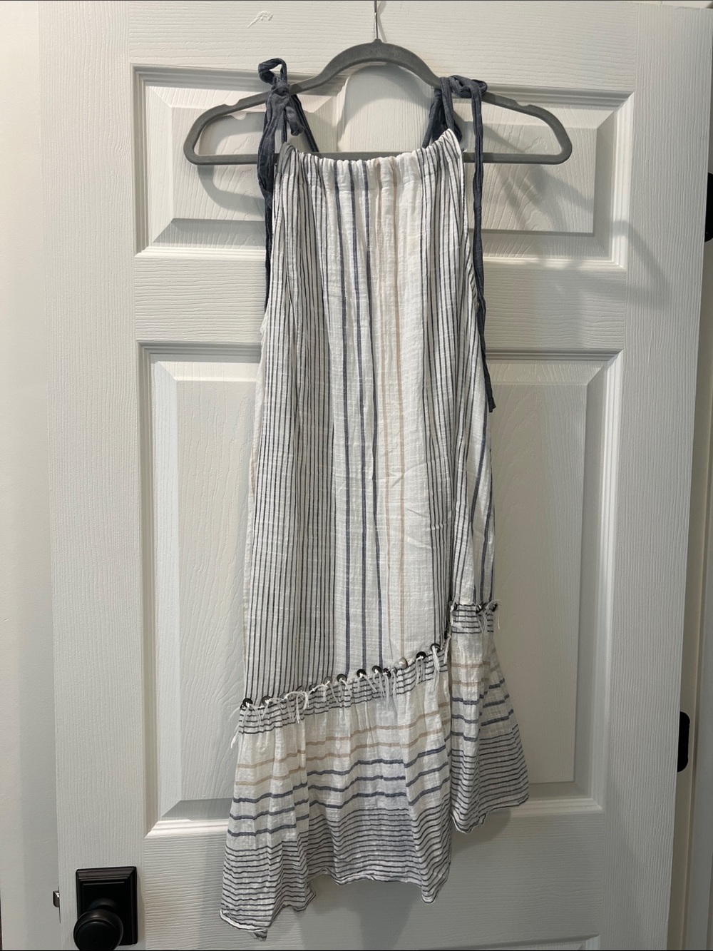 Maeve White & Navy Striped Tie-Shoulder Mini Dress